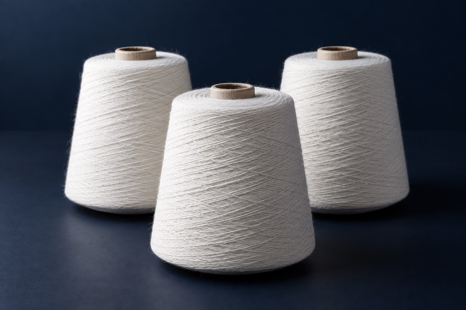 Cotton yarn cones photographed in natural side light